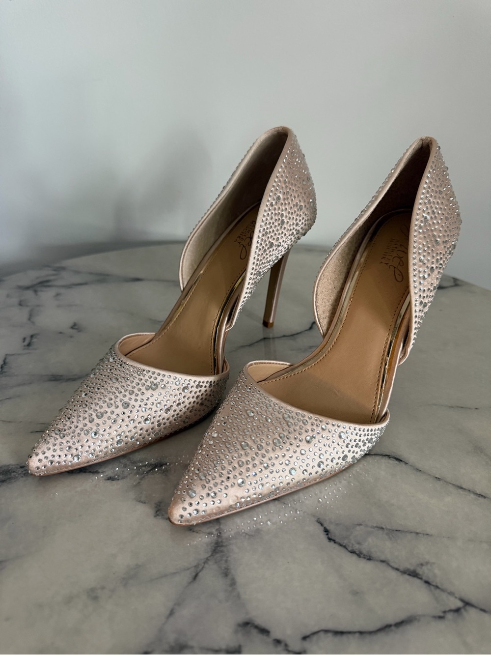 Jewel Badgley Mischka Blush Crystal D'Orsay Pointed Stiletto Heels
